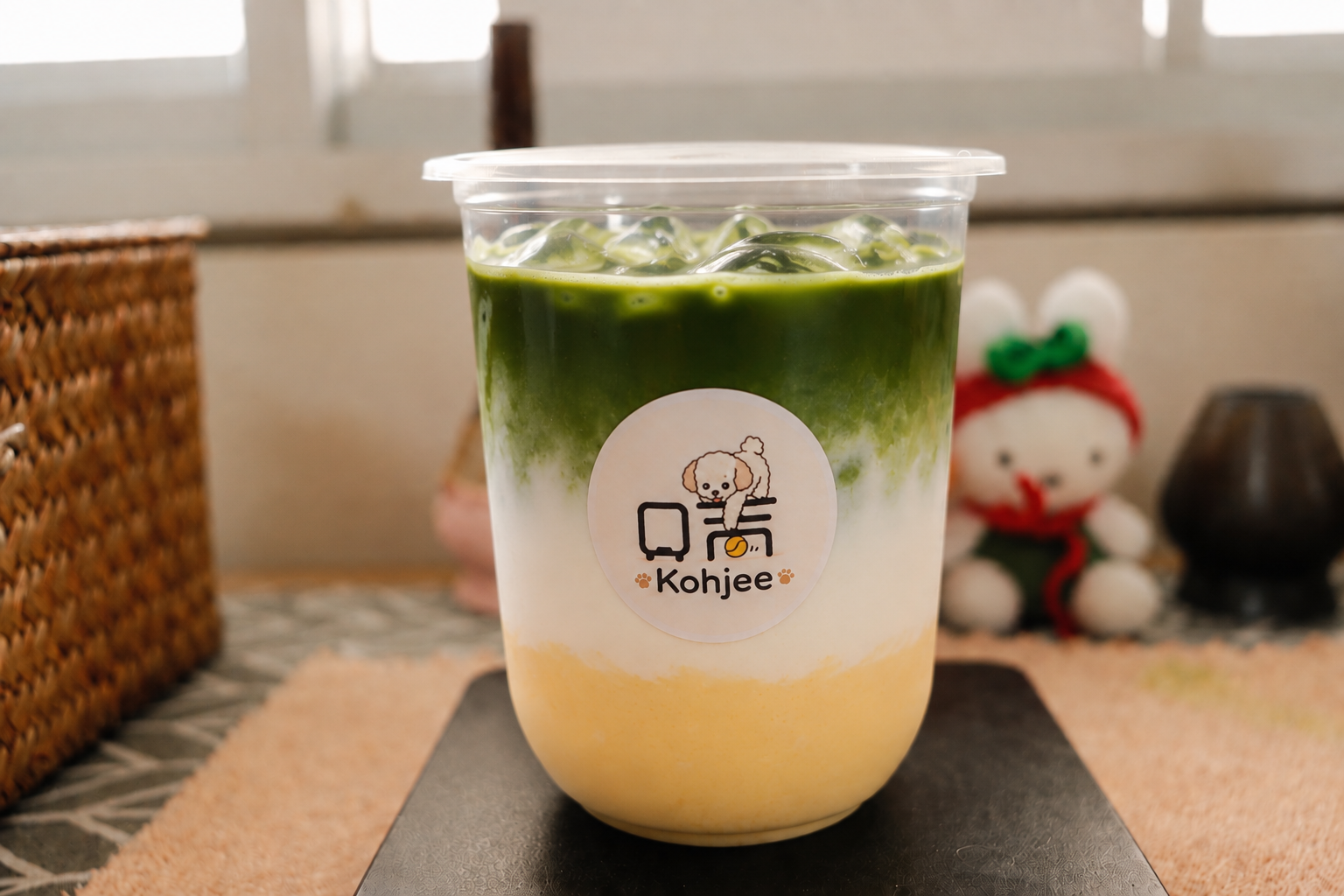 Mango milk matcha latte