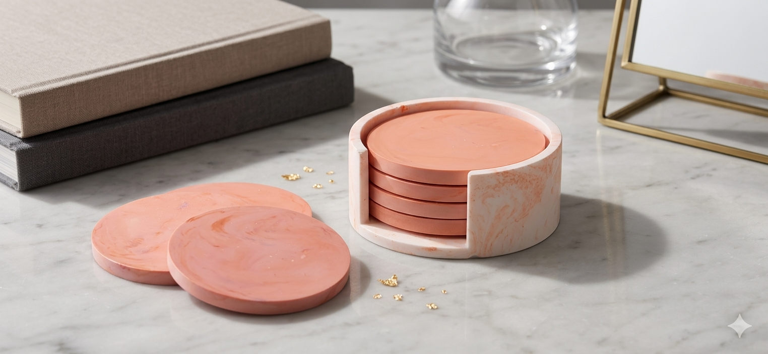 Marble effect Concrete coaster set
