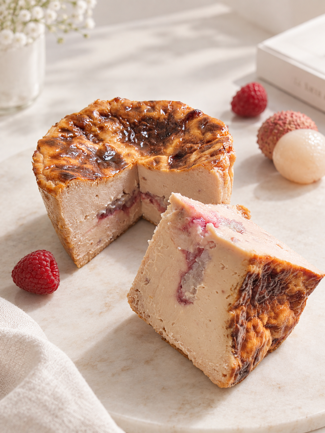 Raspberry Lychee Basque Cheesecake