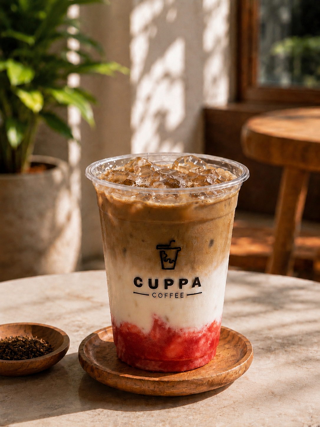 Iced Strawberry Houjicha Latte