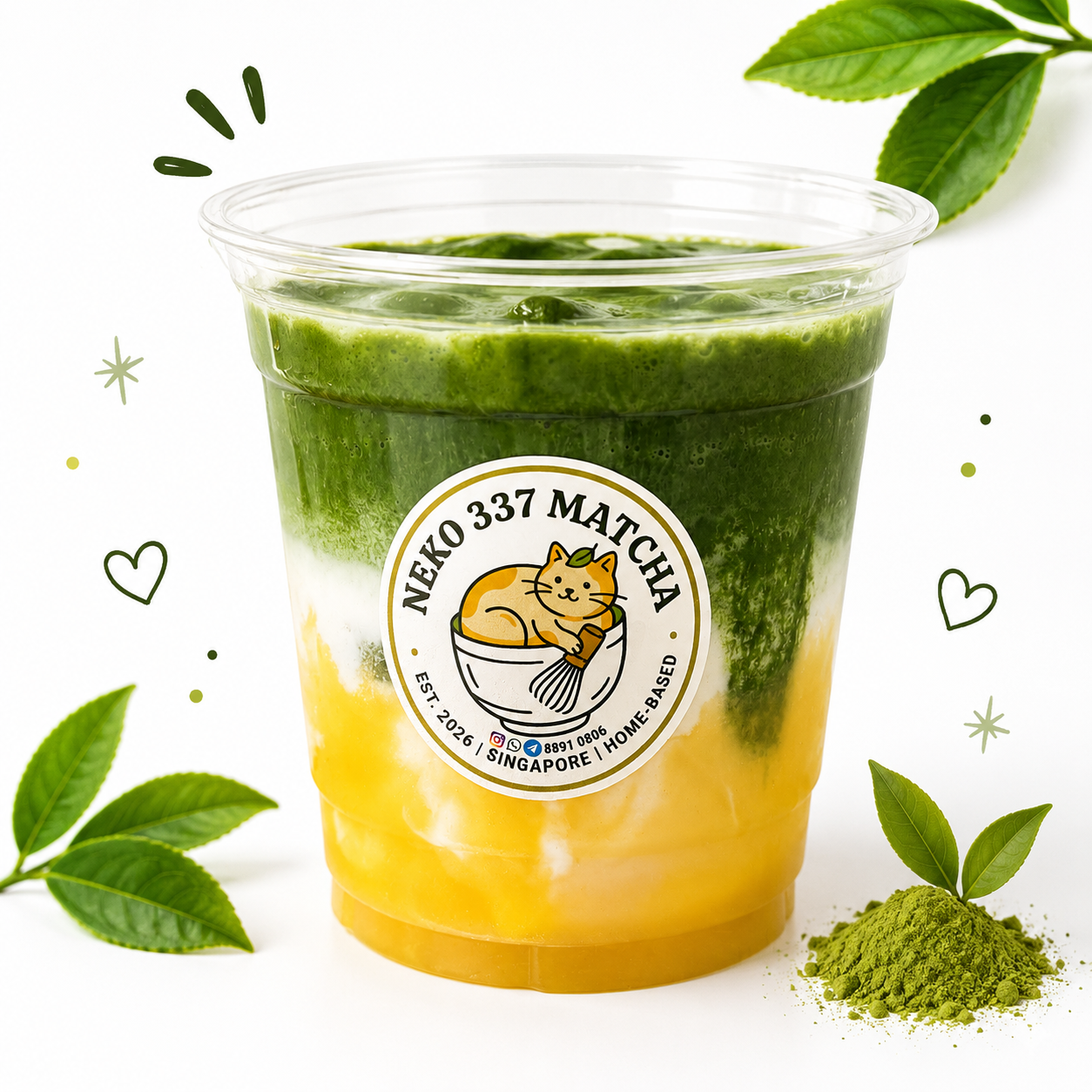 Mango matcha latte